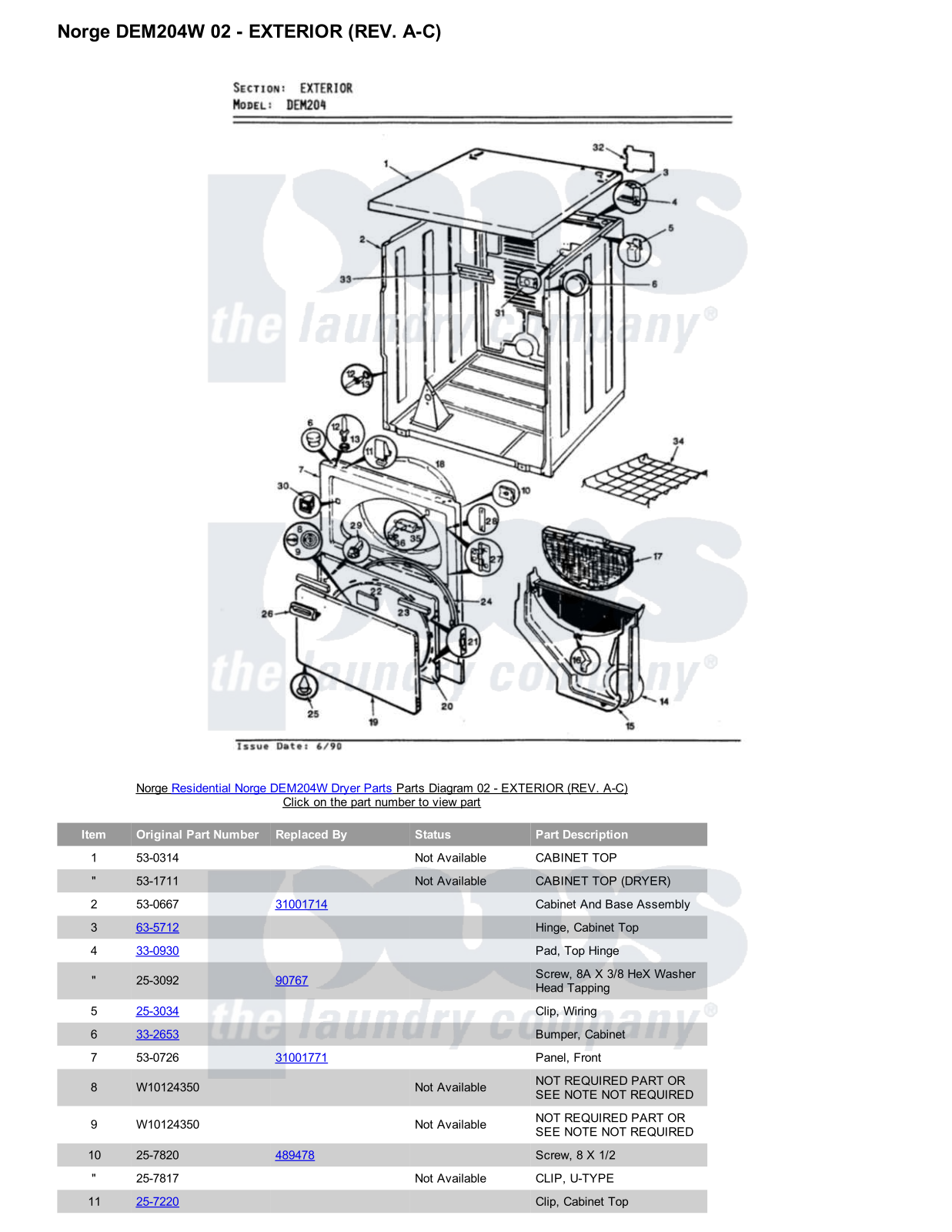 Norge DEM204W Parts Diagram