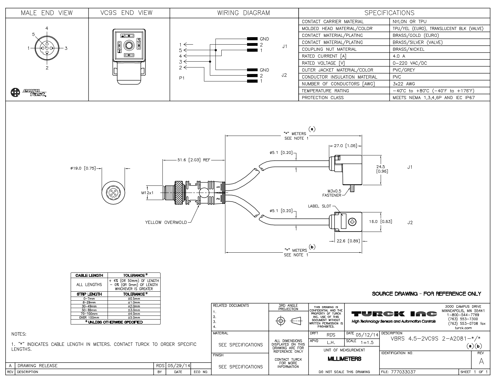 Turck VBRS4.5-2VC9S2-A2081-1/1 Specification Sheet