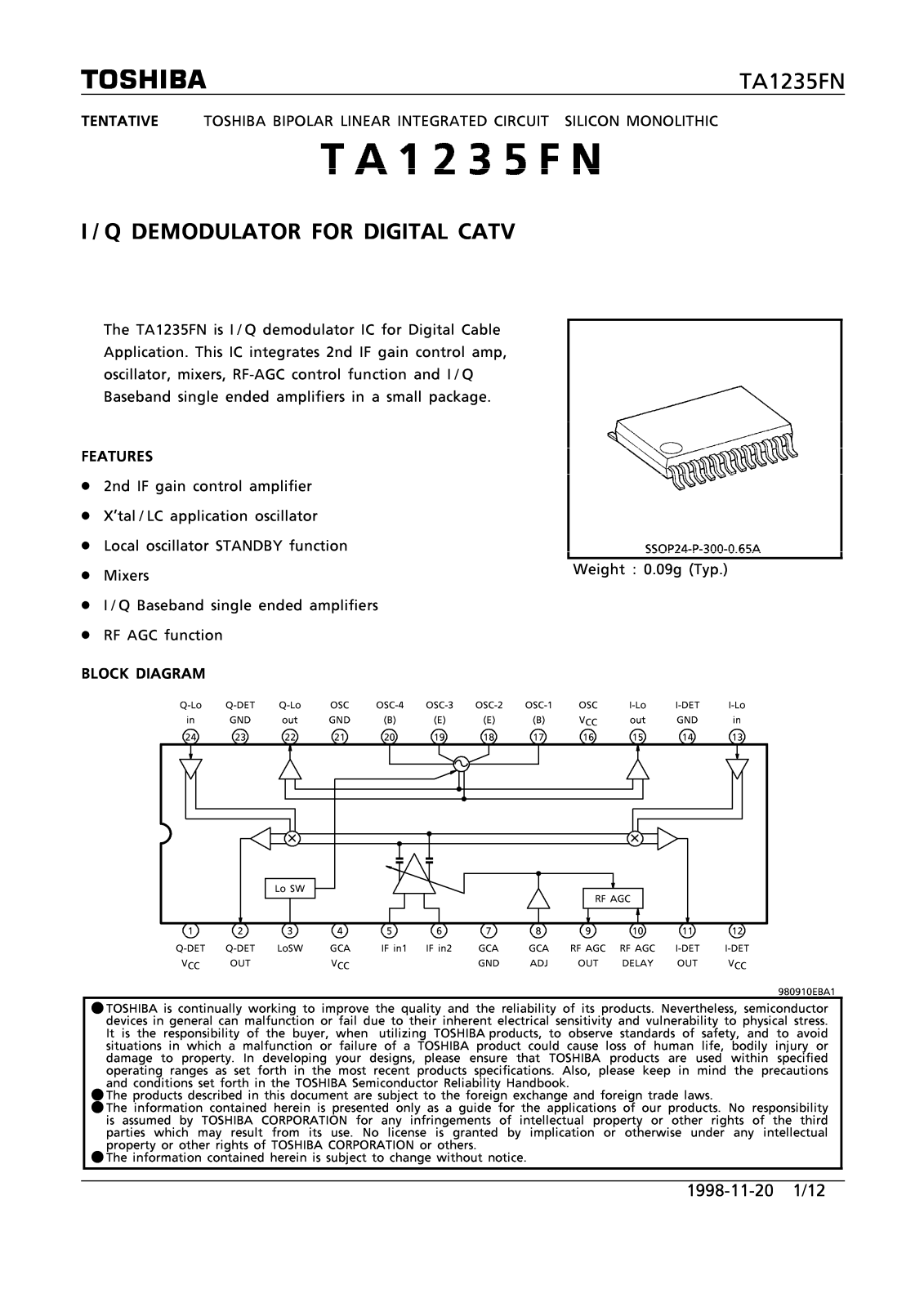 Toshiba TA1235FN Datasheet