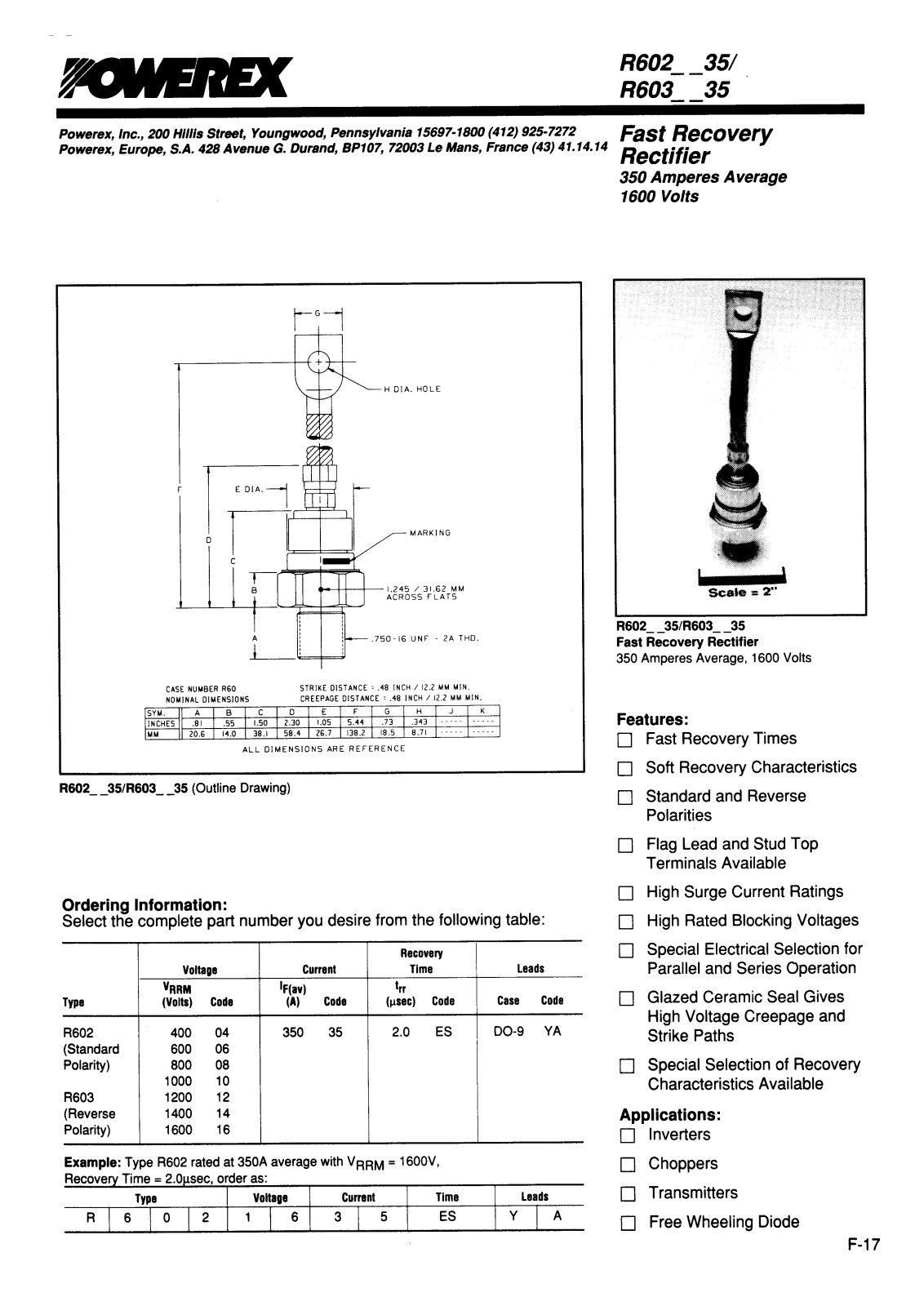 POWEREX R6020235ESYA, R6020435ESYA, R6020635ESYA, R6020835ESYA, R6021035ESYA Datasheet