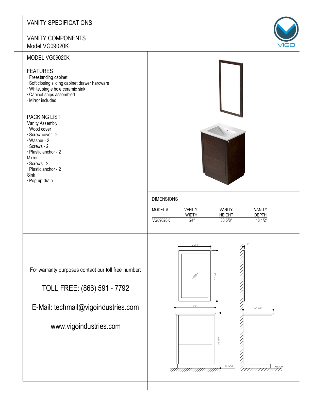 Vigo VG09020K User Manual