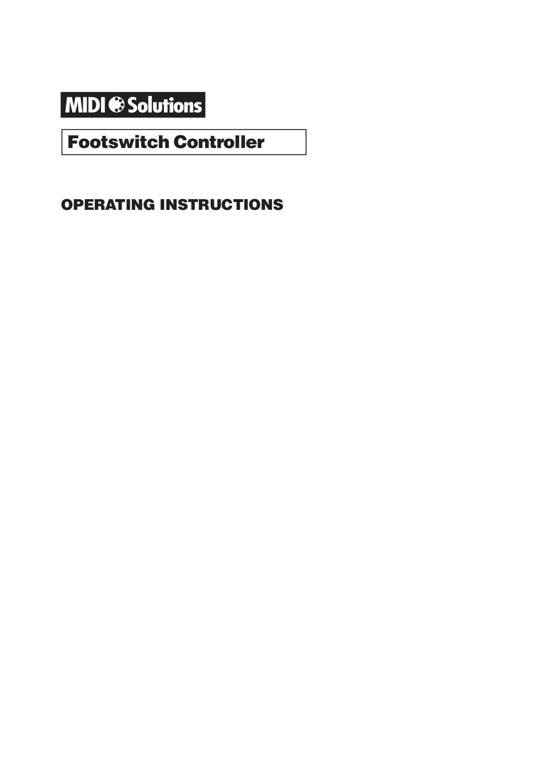 MIDI Solutions Footswitch Controller User Manual