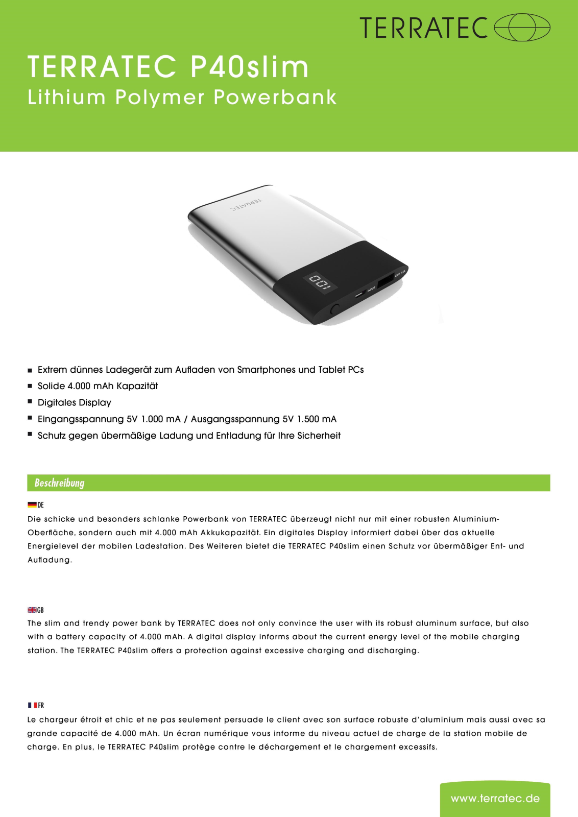 TerraTec Powerbank P40 Slim User Manual