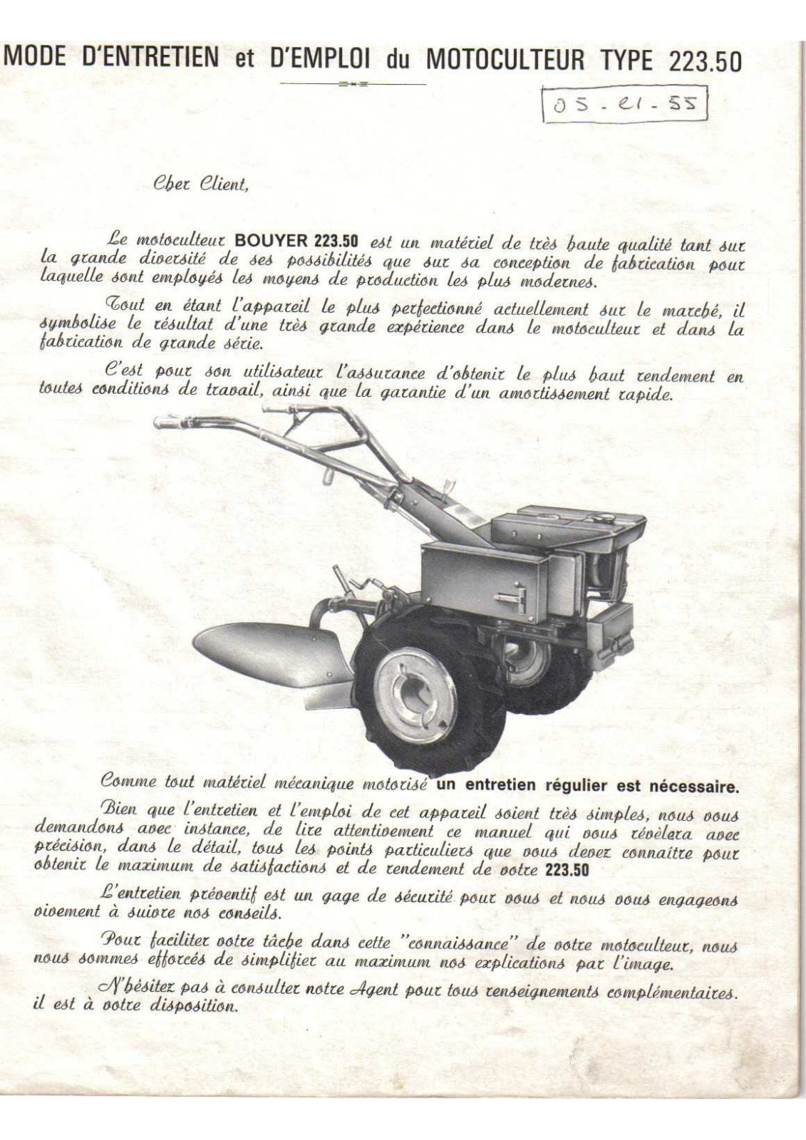 BOUYER MOTOCULTEUR TYPE 223.50 User Manual