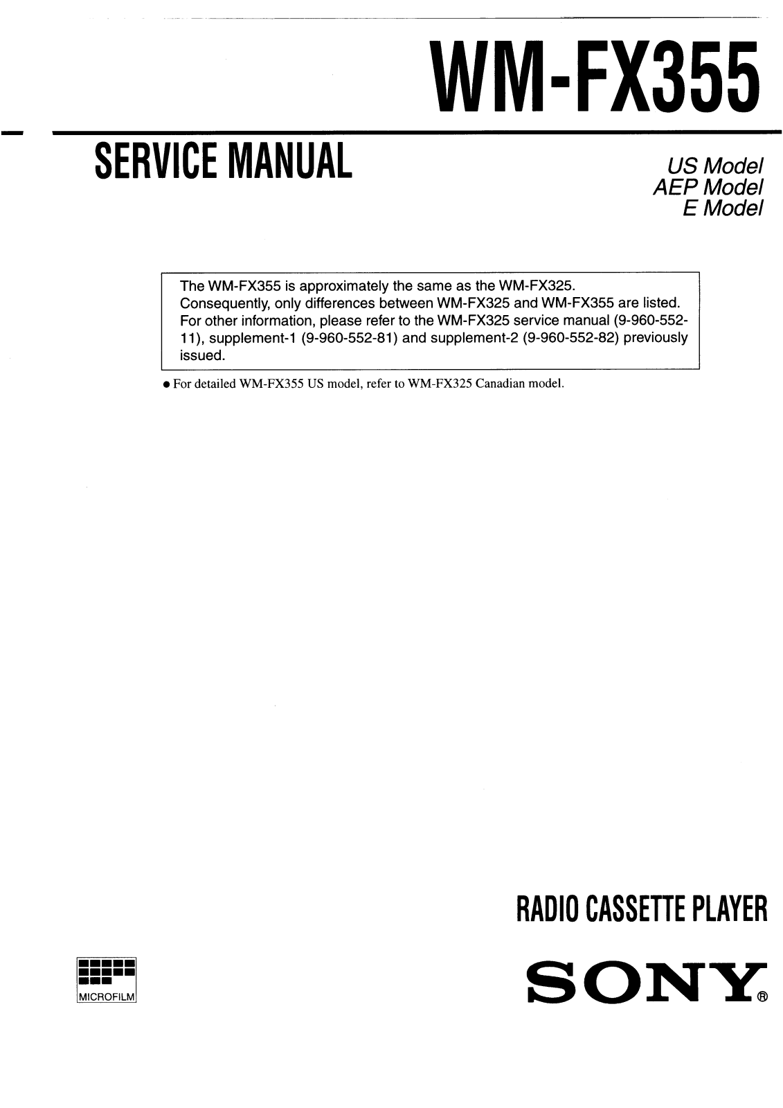 Sony WM FX 355 Service Manual