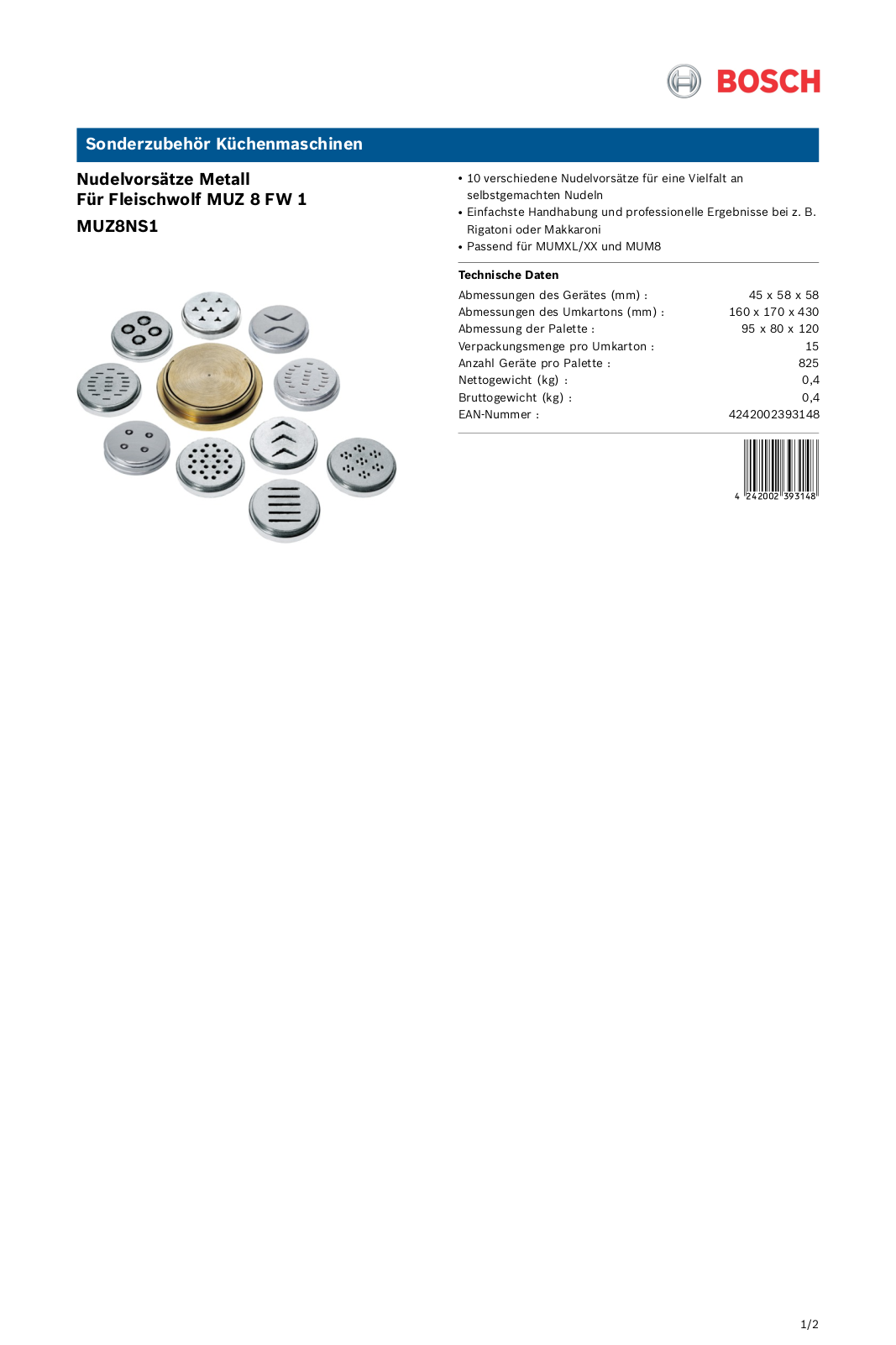 Bosch MUZ8NS1 User Manual