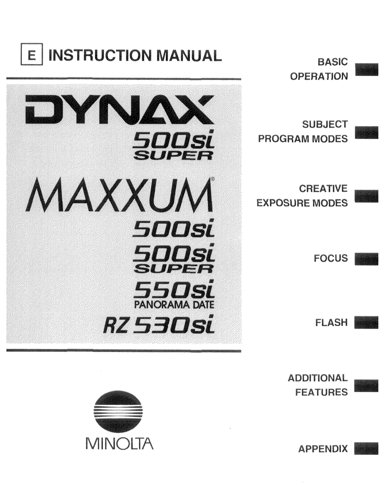 Minolta MAXXUM 500SI PANORAMA DATE user Manual