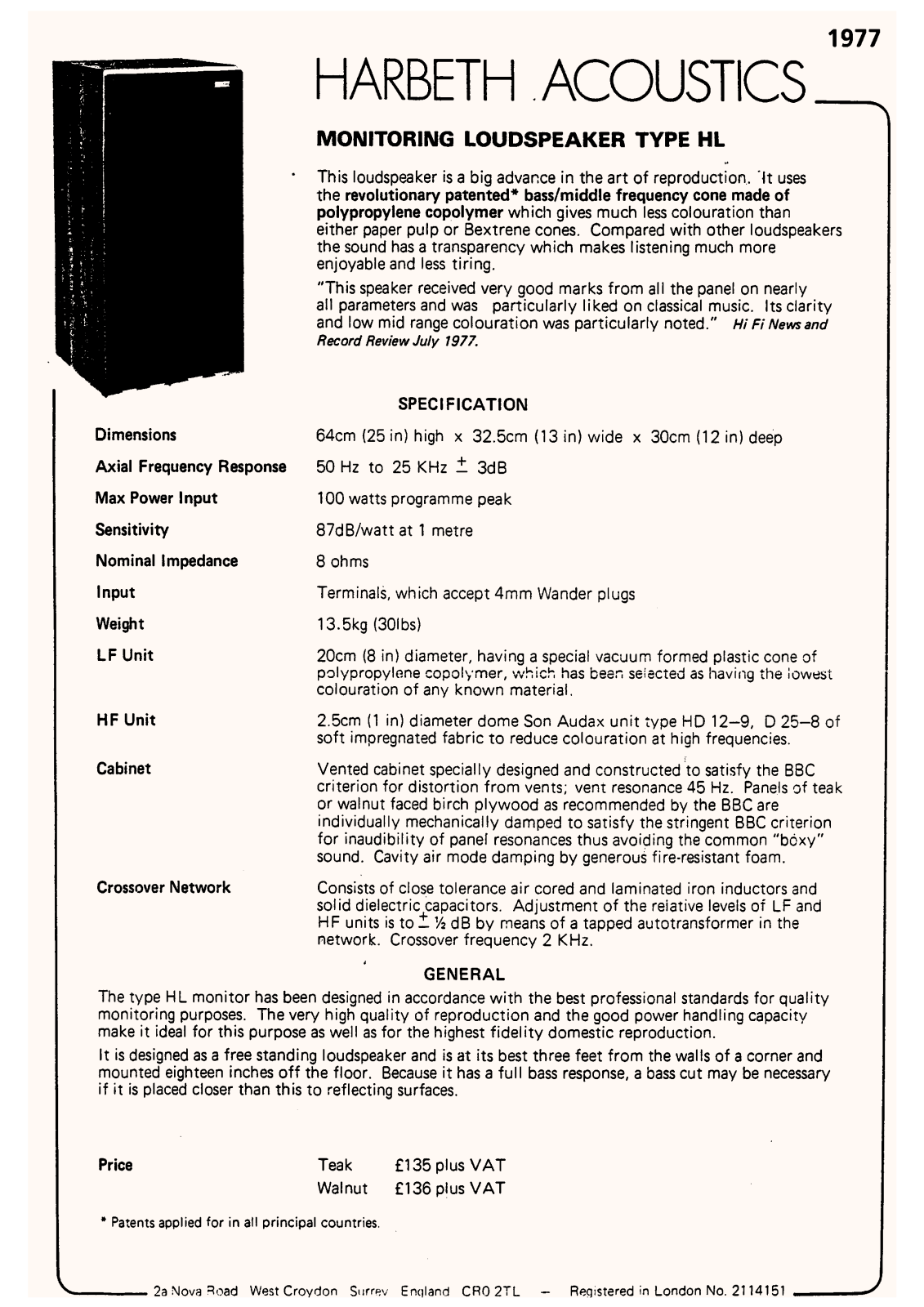 Harbeth Audio HL Brochure - ManualMachine.com