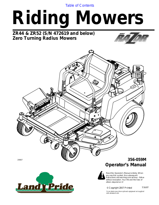 Land Pride ZR44, ZR52 User Manual