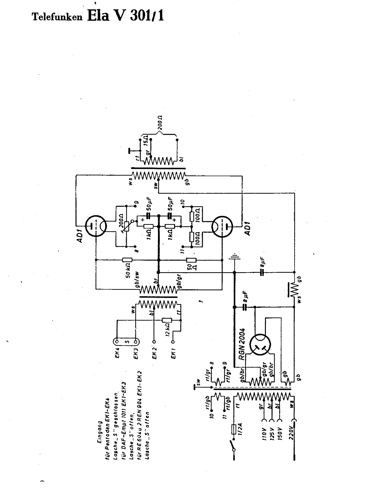 Telefunken Ela V301 Cirquit Diagram