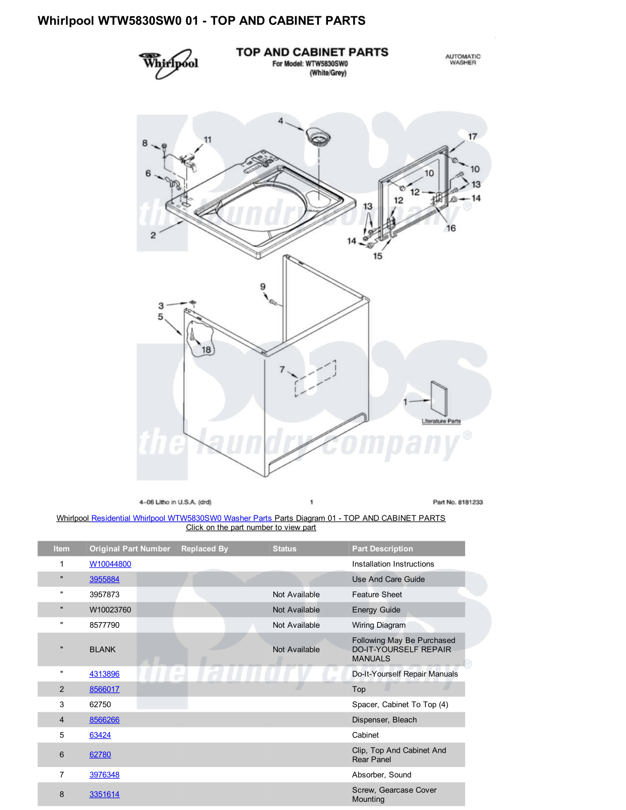 Whirlpool WTW5830SW0 Parts Diagram