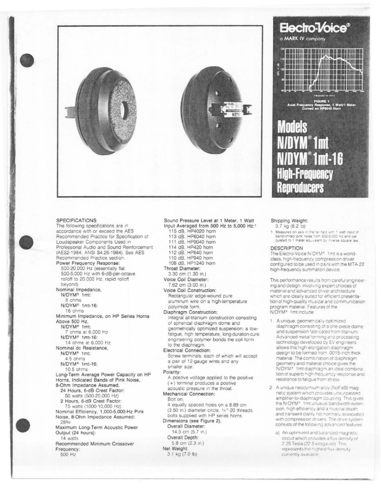 Electro-voice NDYM 1MT DATASHEET