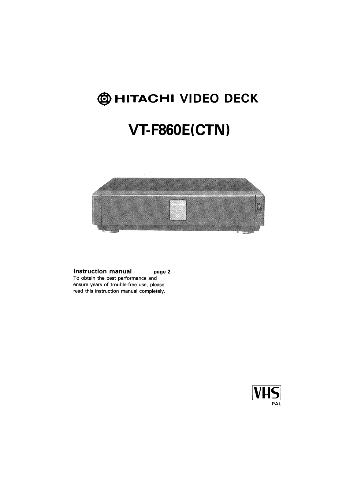 Hitachi VTF860E, VTF860ECTN User Manual