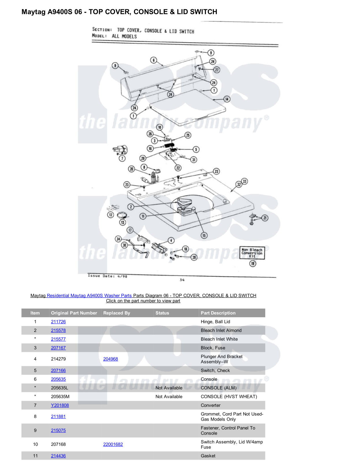 Maytag A9400S Parts Diagram