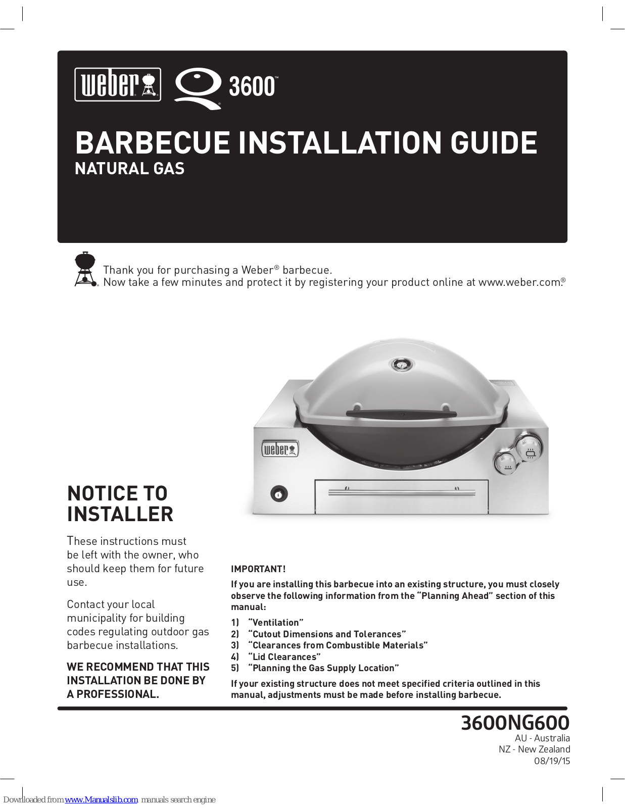 Weber Q 3600 NG Installation Manual