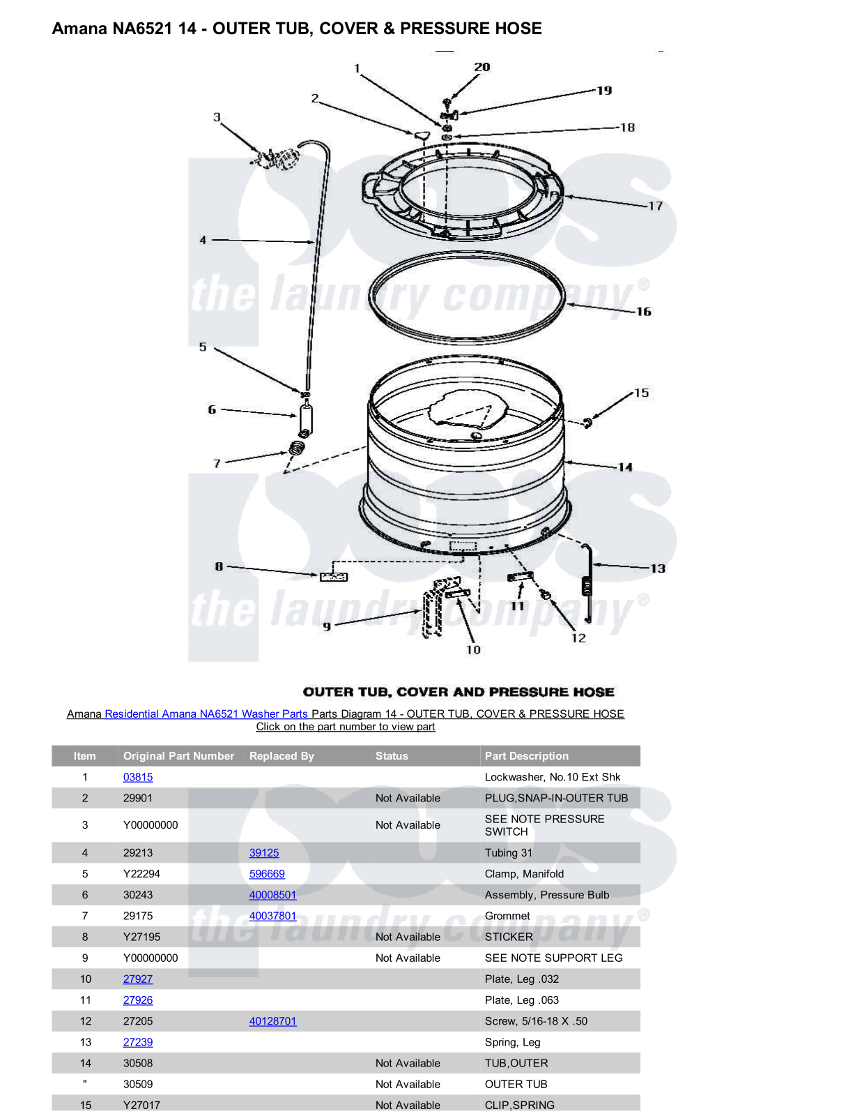 Amana NA6521 Parts Diagram