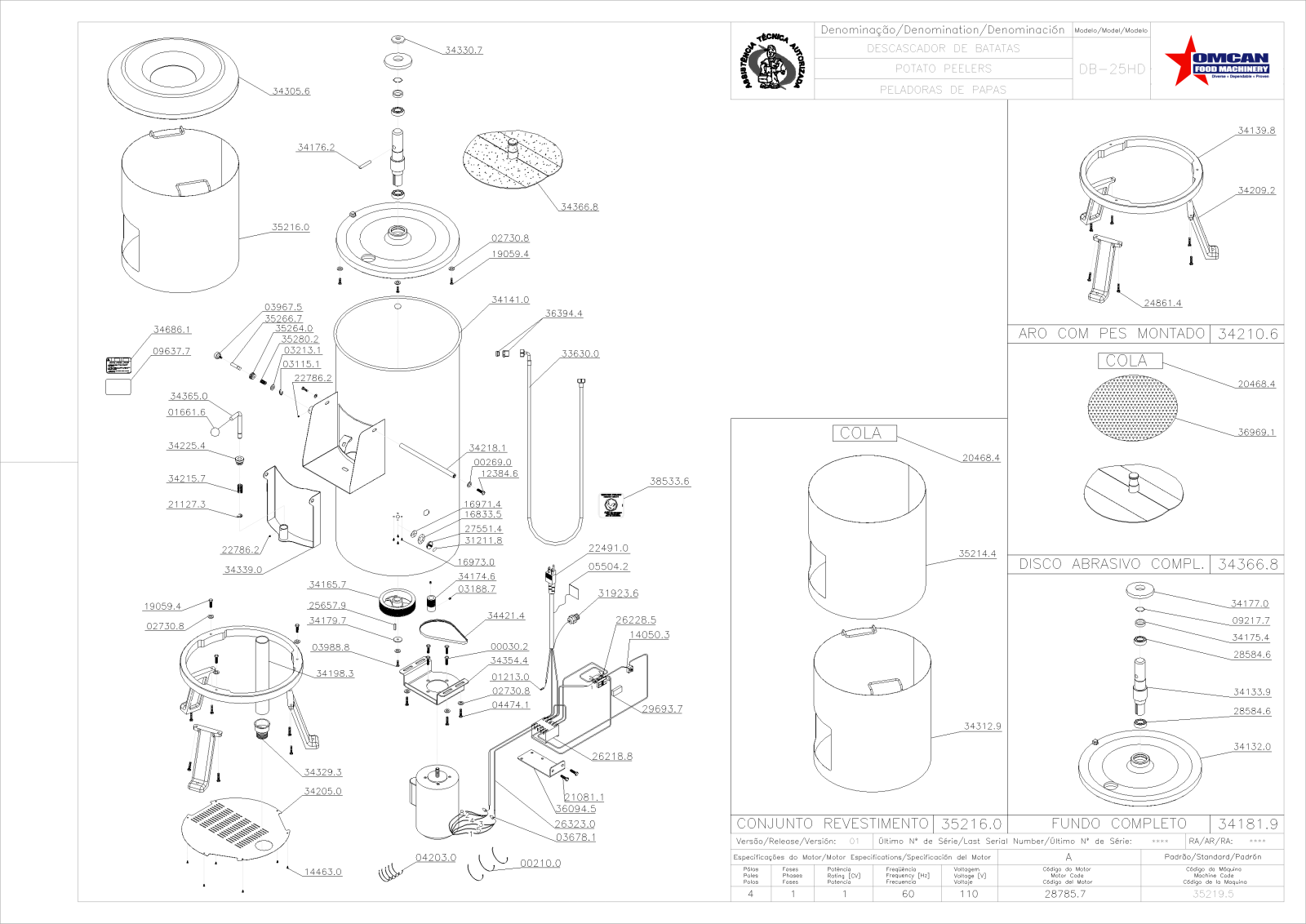 Omcan Food Machinery DB-25HD Parts List