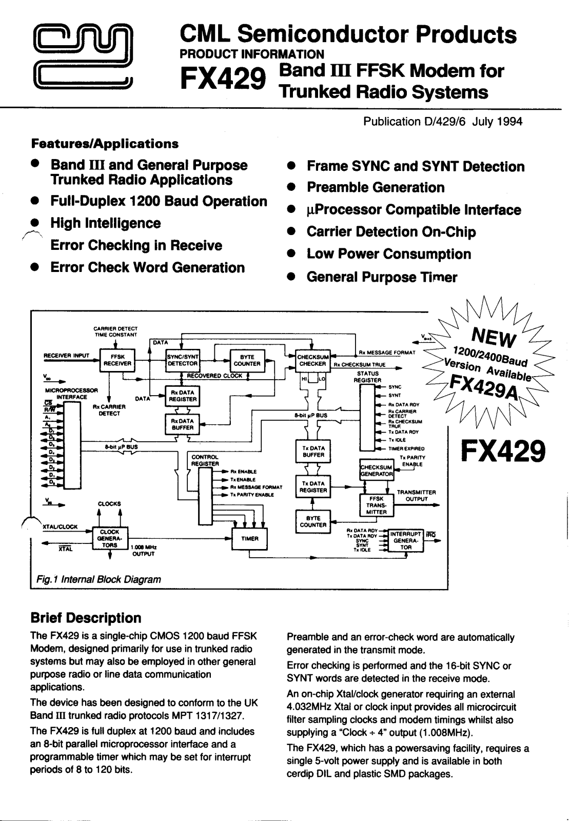 Datasheet FX429LS, FX429LG, FX429J Datasheet (Consumer Microcircuits Limited) - ManualMachine.com