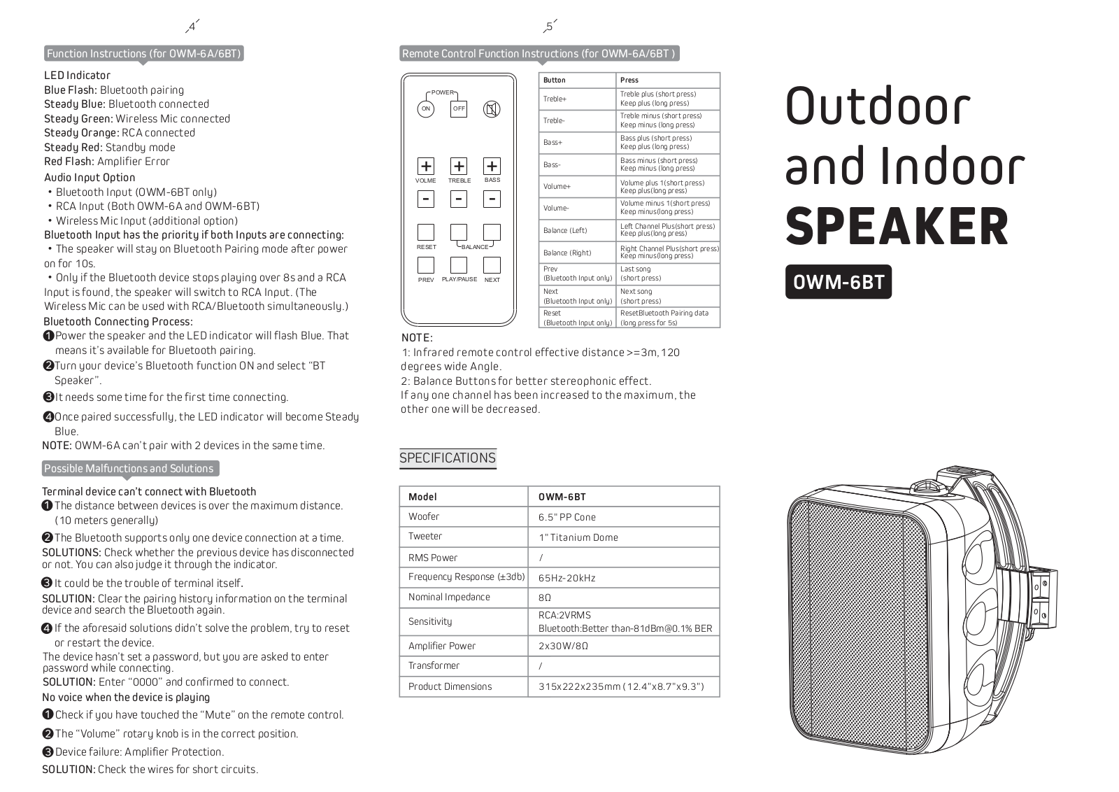 Ningbo Lumiaudio Electronic Technology OWM 6BT User Manual