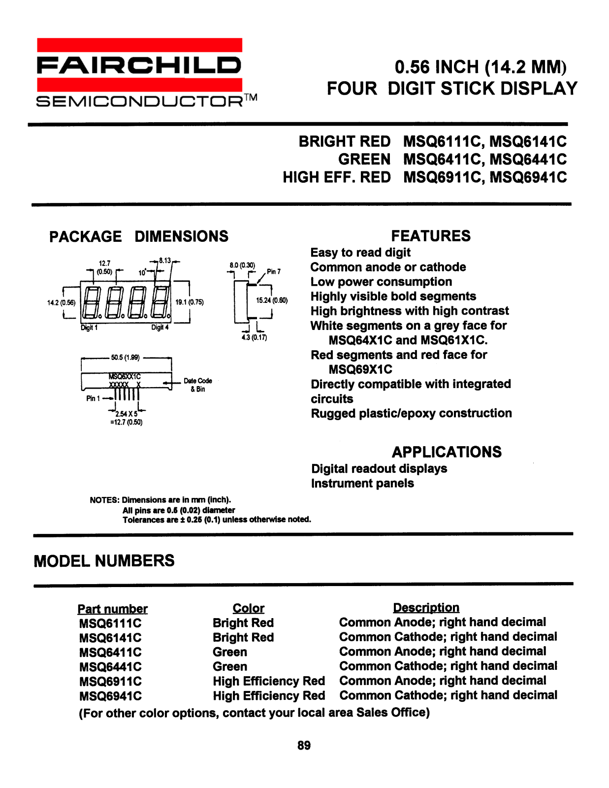 Fairchild Semiconductor MSQ6111C, MSQ6141C, MSQ6911C, MSQ6941C, MSQ6441C Datasheet