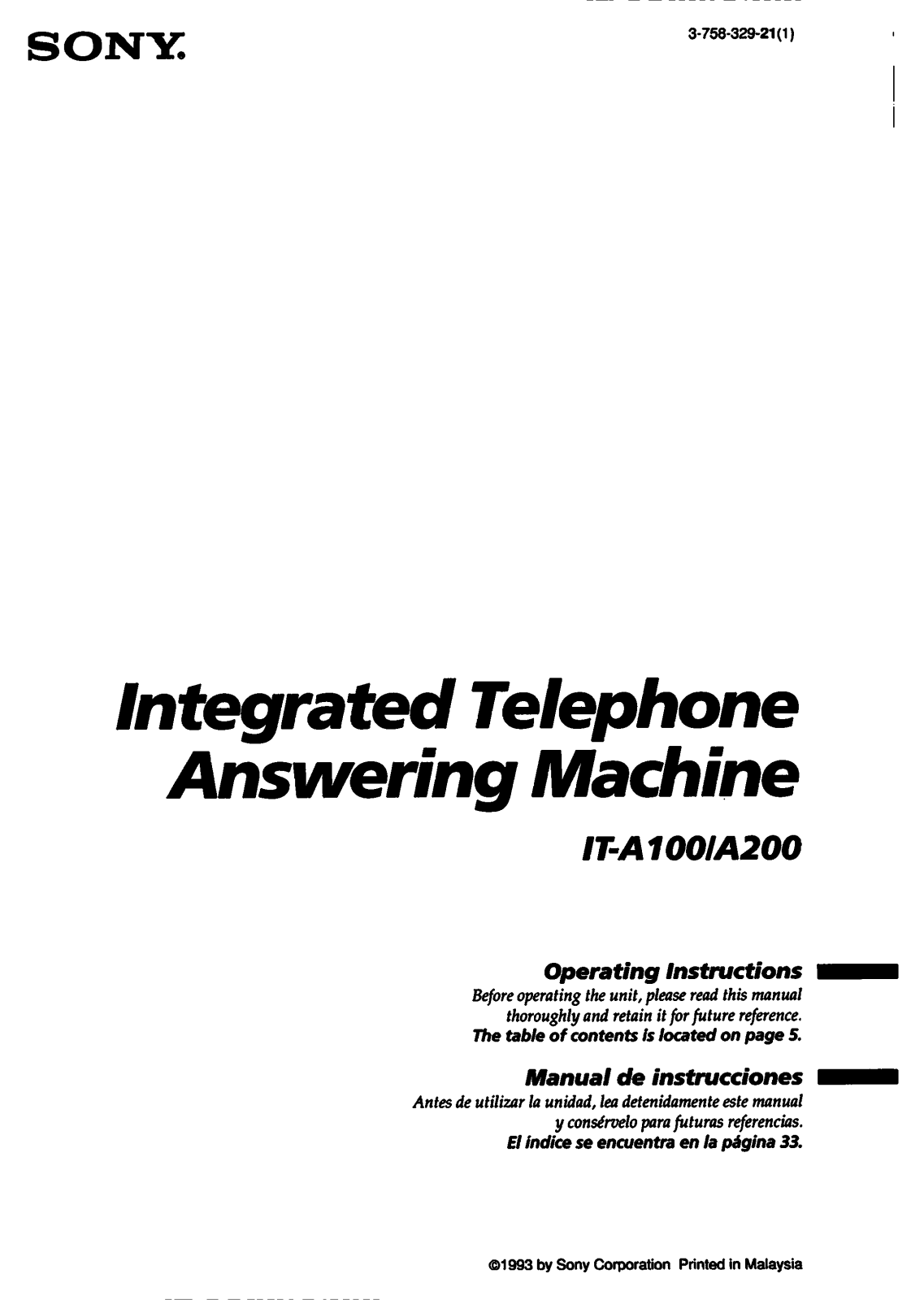 Sony IT-A100, IT-A200 Operating Instructions