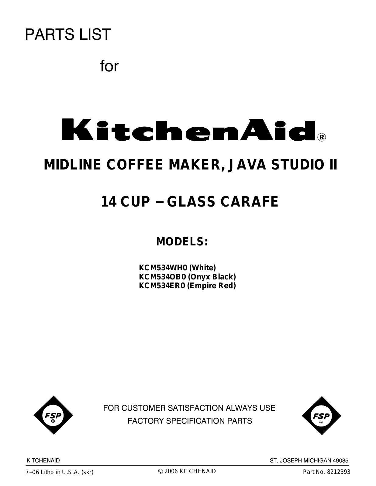 KitchenAid KCM534ER0, KCM534OB0, KCM534WH0 User Manual