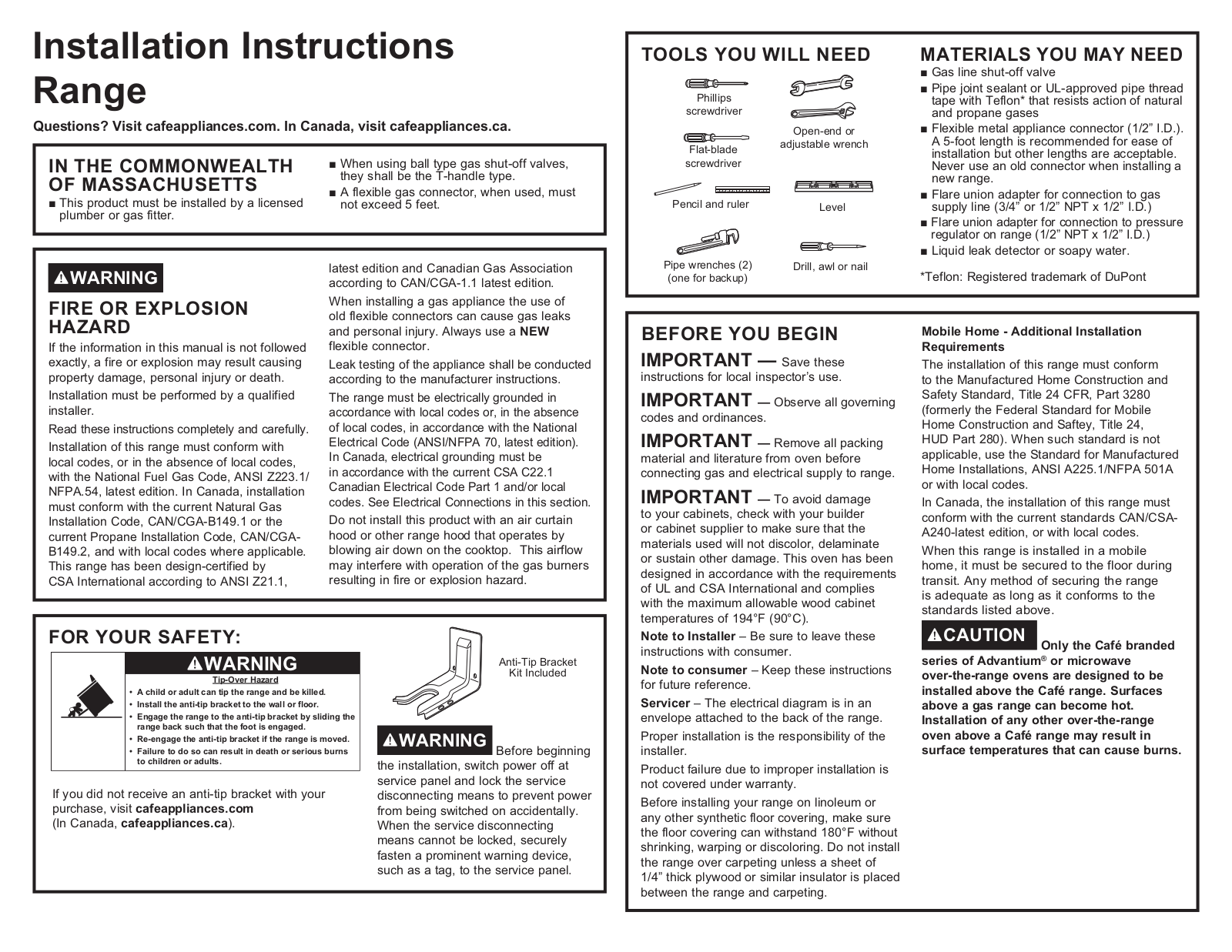 Cafe CAFRERADWRH1039 Installation manual