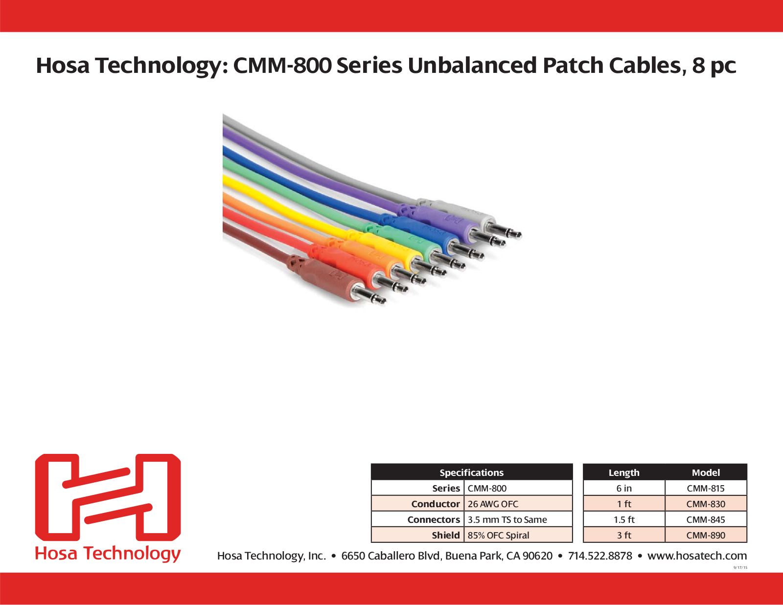 Hosa CMM-815, CMM-830, CMM-845, CMM-890 Specification