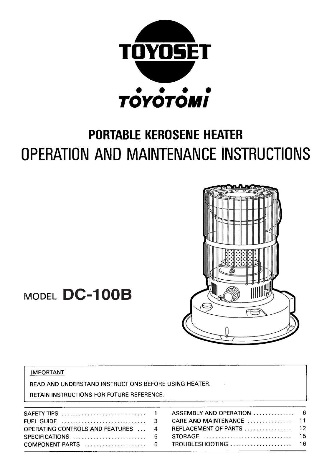 Toyotomi DC-100B Owner's Manual