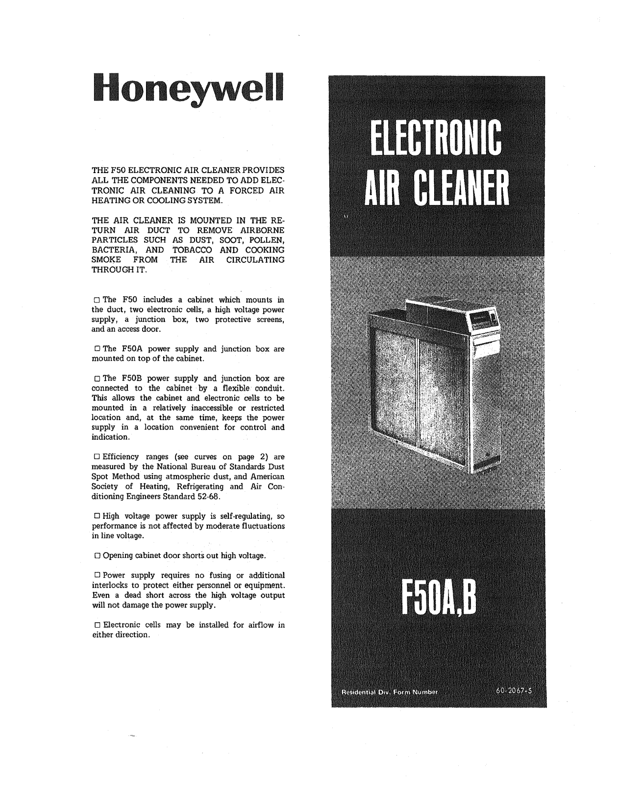 Honeywell F50a1108 Owner's Manual