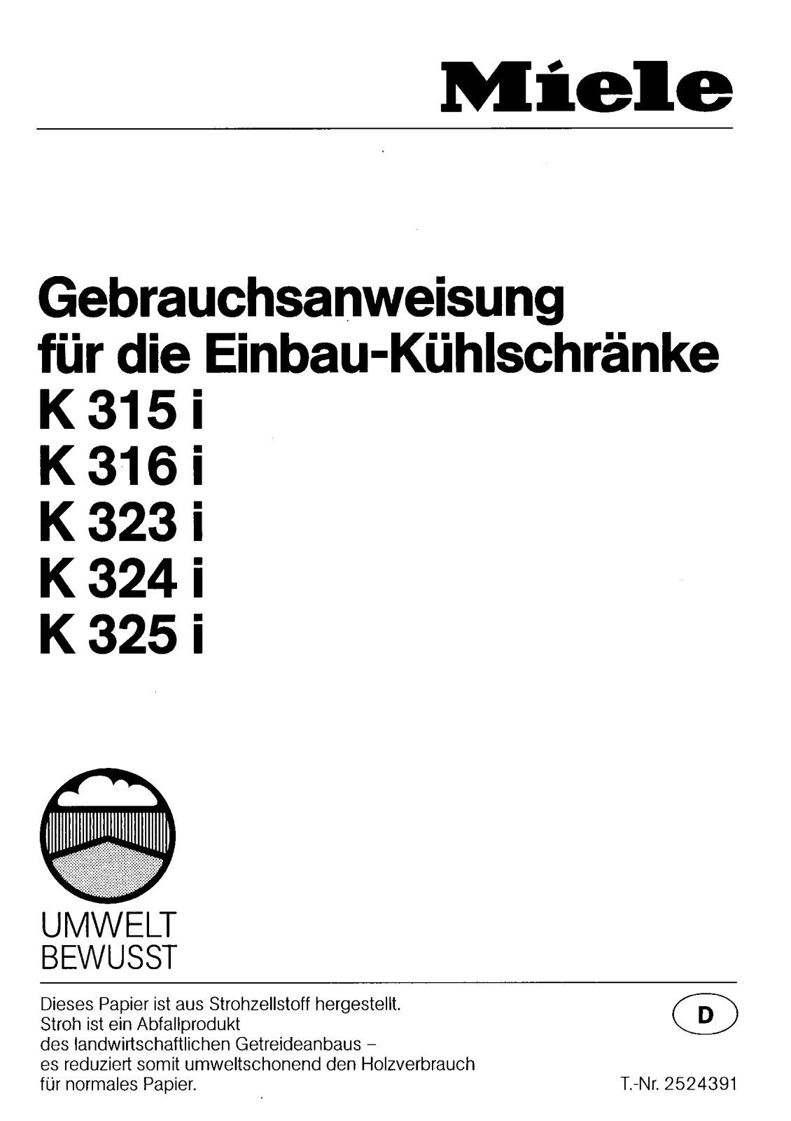 Miele K315i, K316i, K323i, K324i, K325i User manual