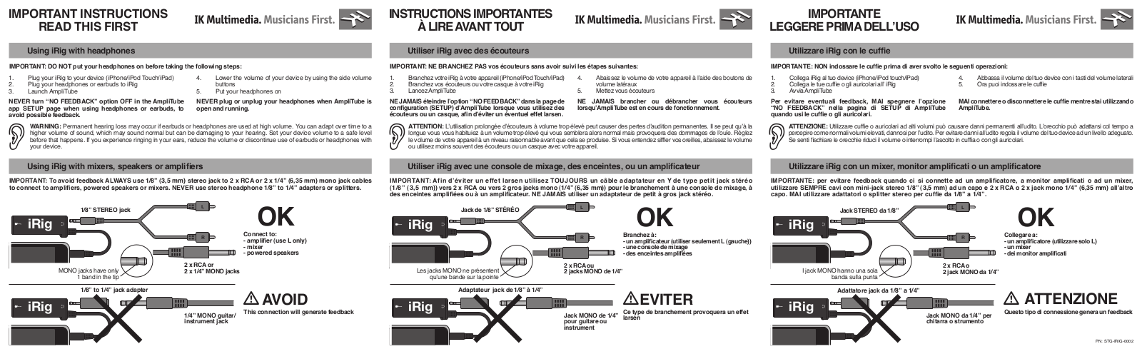 Ik Multimedia iRig IMPORTANT INSTRUCTIONS READ THIS FIRST