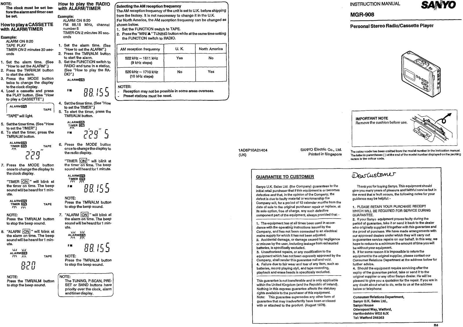 Sanyo MGR-908 Instruction Manual