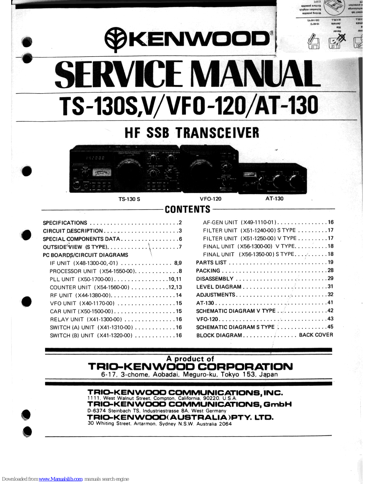 Kenwood AT-130, TS-130V, VFO-120 Service Manual