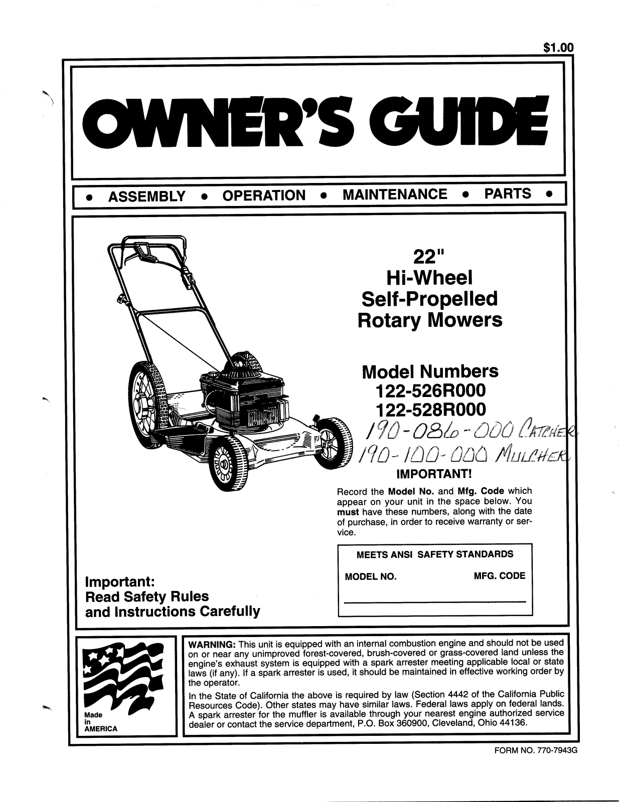 MTD 122-526R000, 122-528R000 User Manual