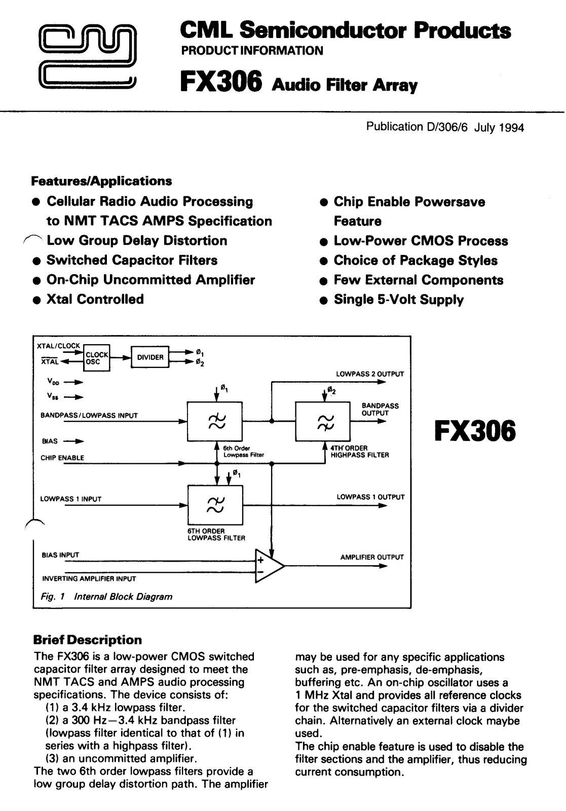 Datasheet FX306P, FX306LG Datasheet (Consumer Microcircuits Limited) - ManualMachine.com
