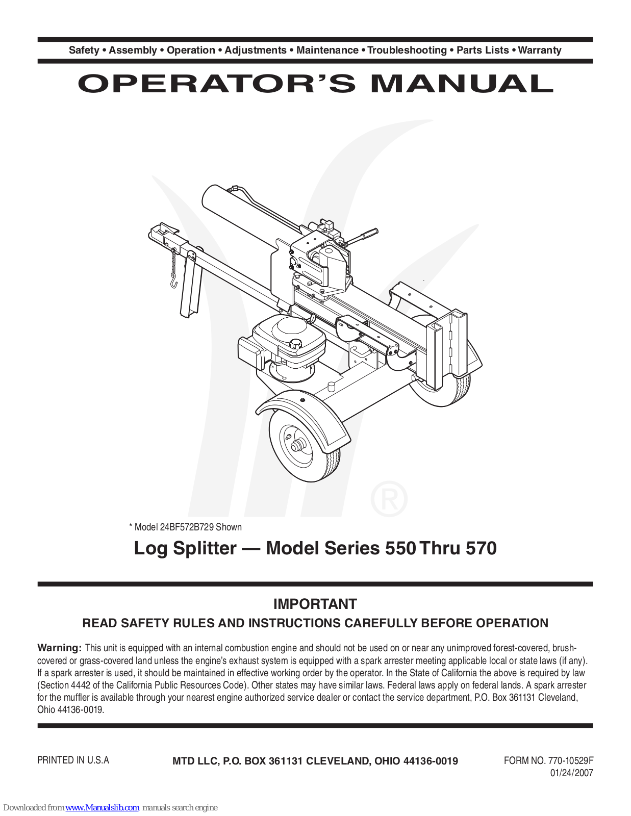 MTD 550 Thru 570, 24BF572B729 Operator's Manual