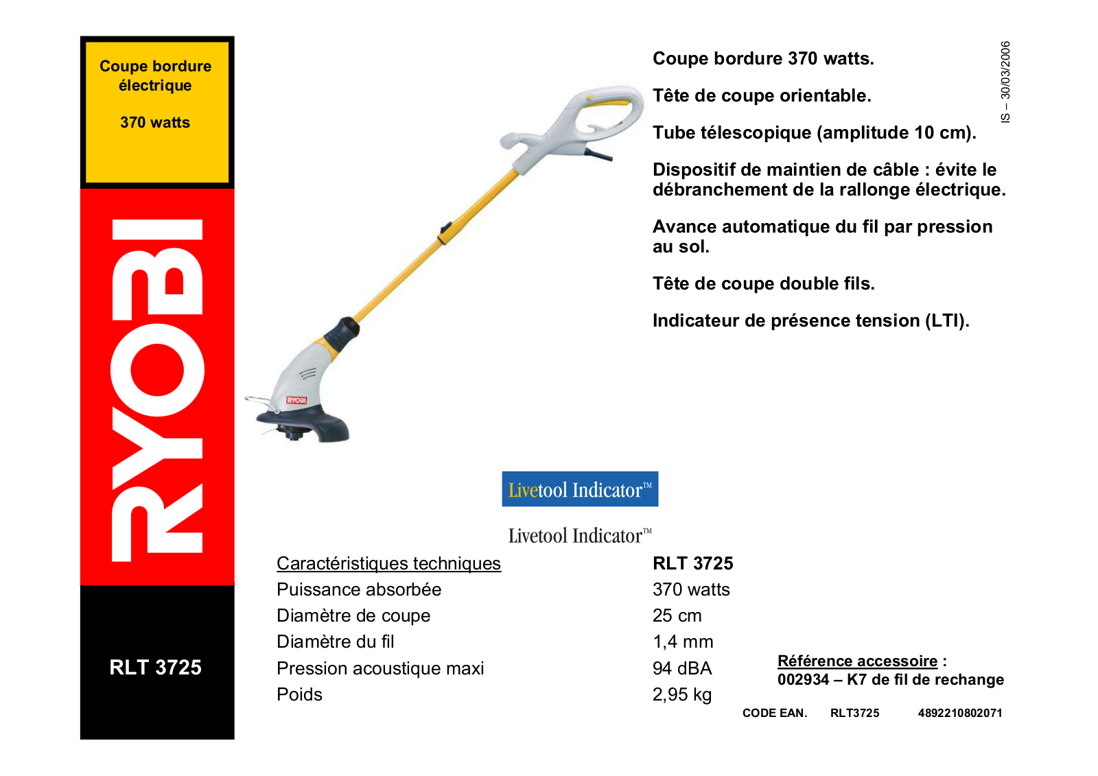 RYOBI RLT-3725 User Manual