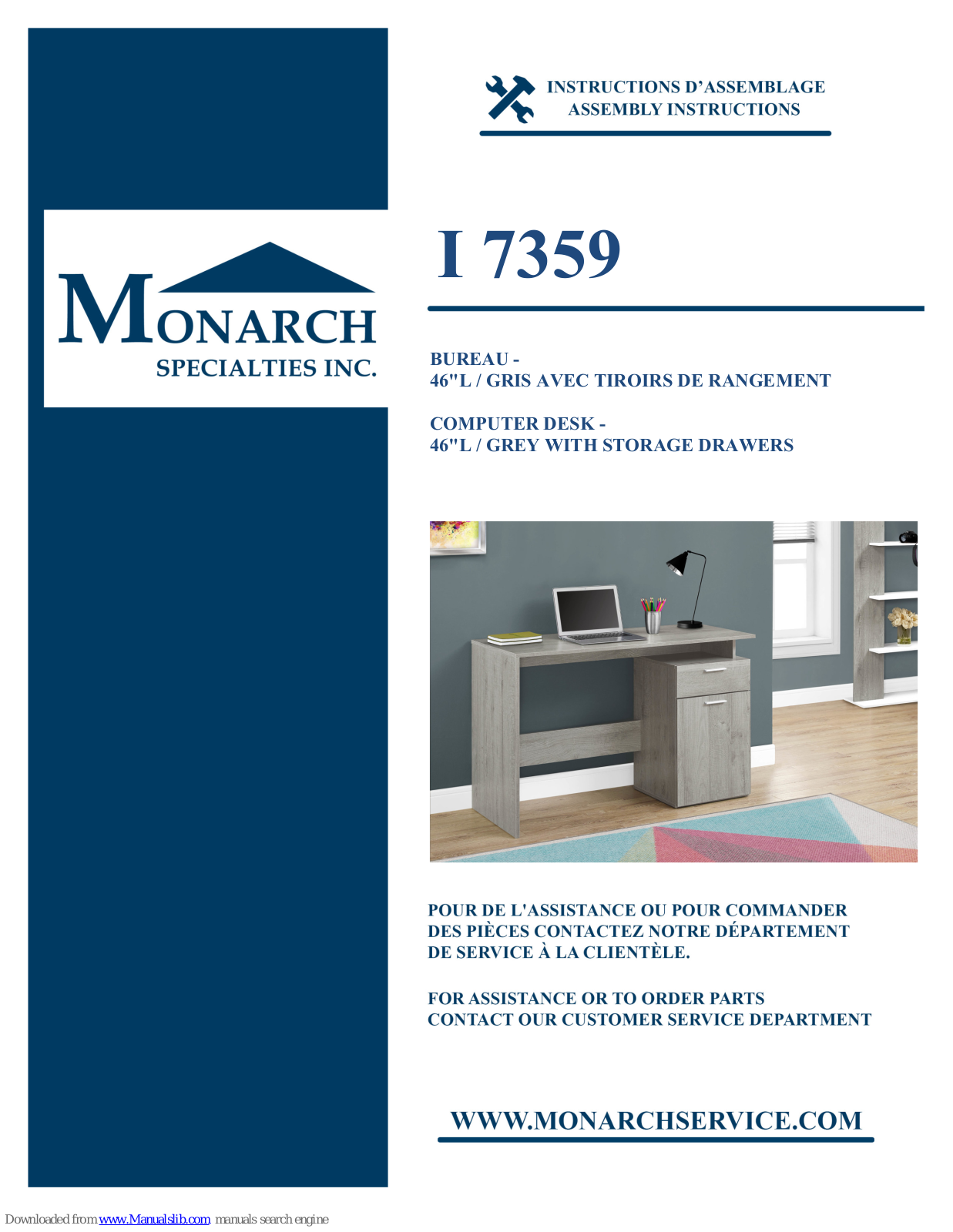 Monarch Specialties I 7359 Assembly Instructions Manual