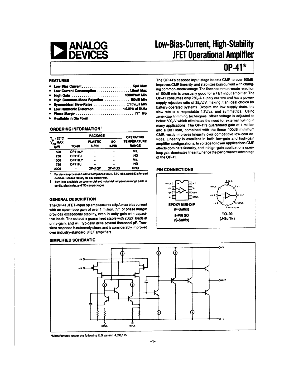 Analog Devices OP41 Datasheet