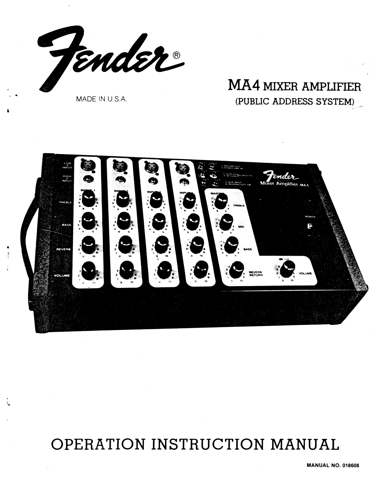 Fender MA4 Mixer Owner's Manual