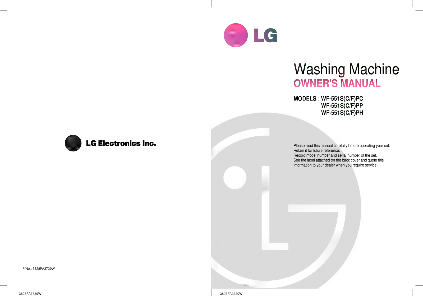 LG WF-551SPP Owner's Manual