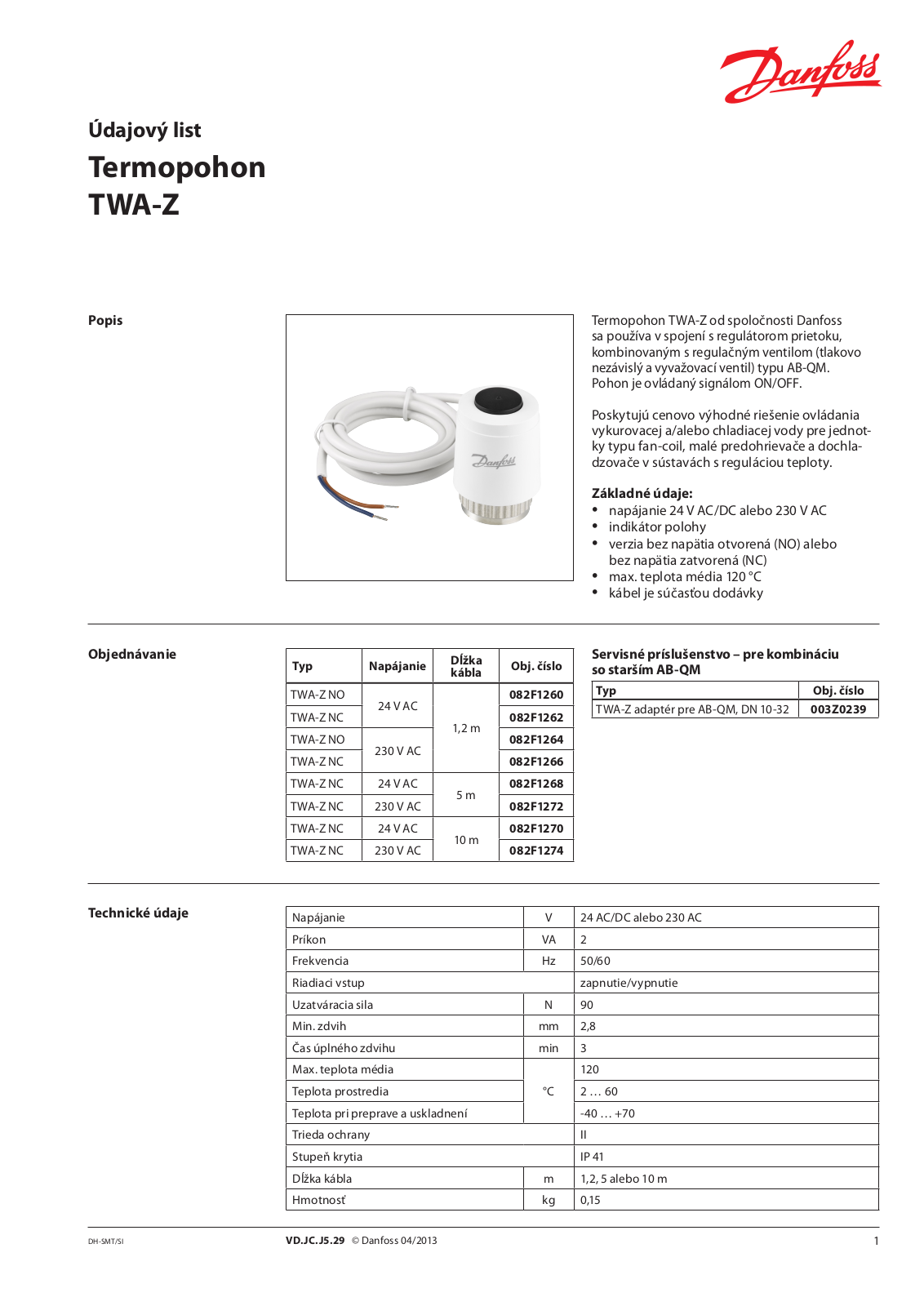 Danfoss TWA-Z Data sheet