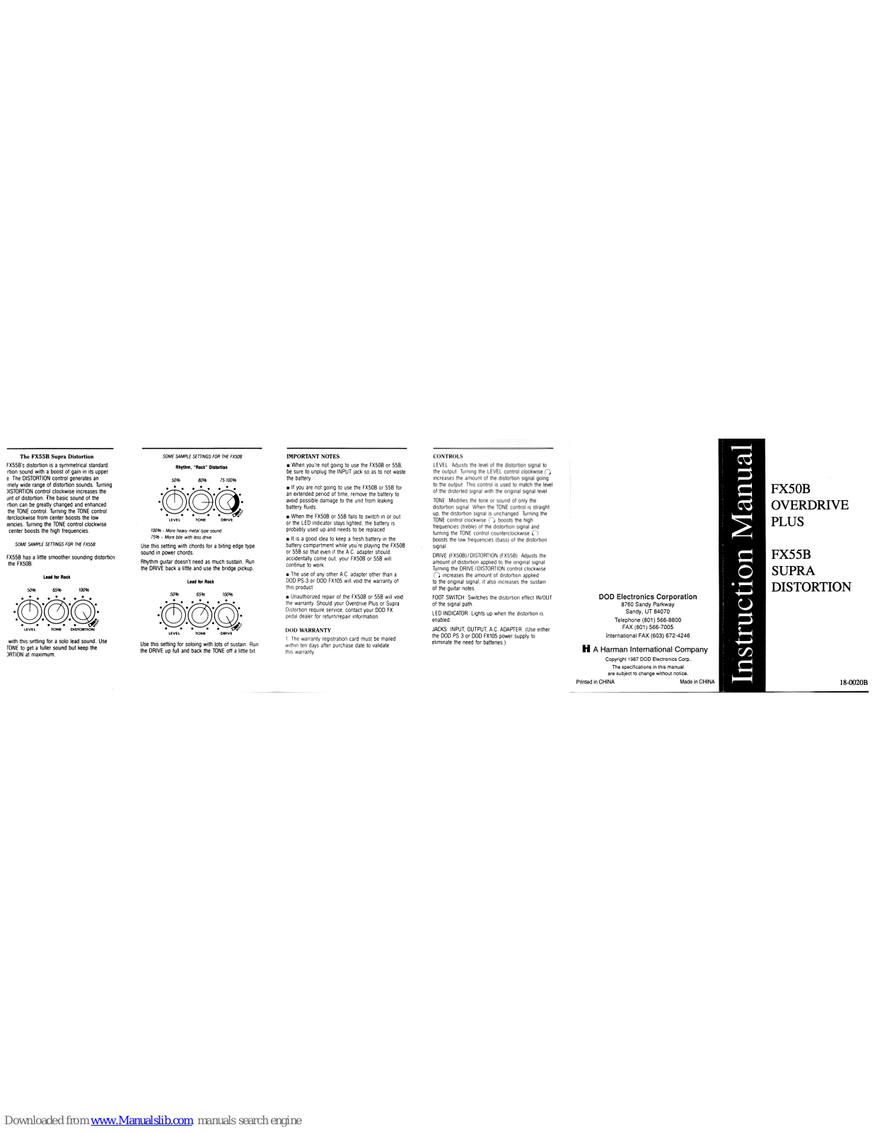 DOD FX50B, FX50B Overdrive Plus, FX55B Supra Distortion Instruction Manual - ManualMachine.com