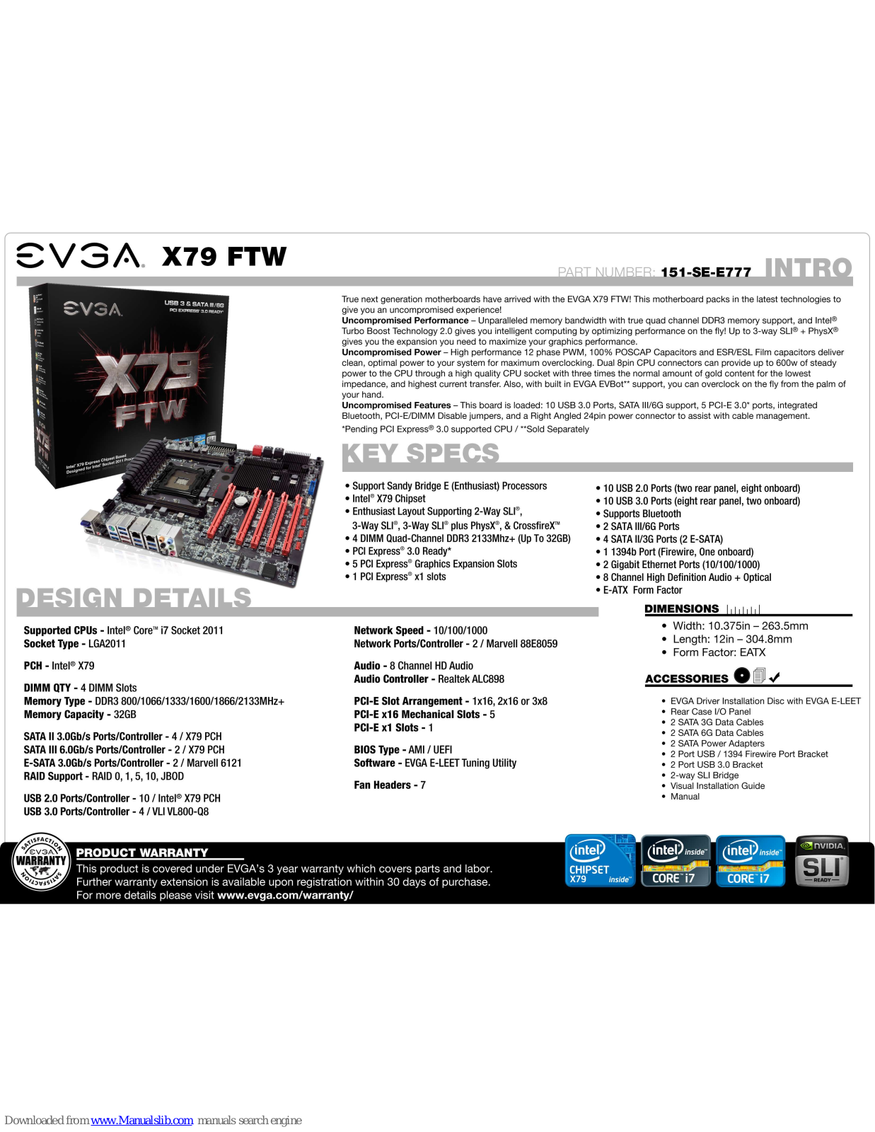 EVGA X79 FTW, 151-SE-E777 Specifications - ManualMachine.com