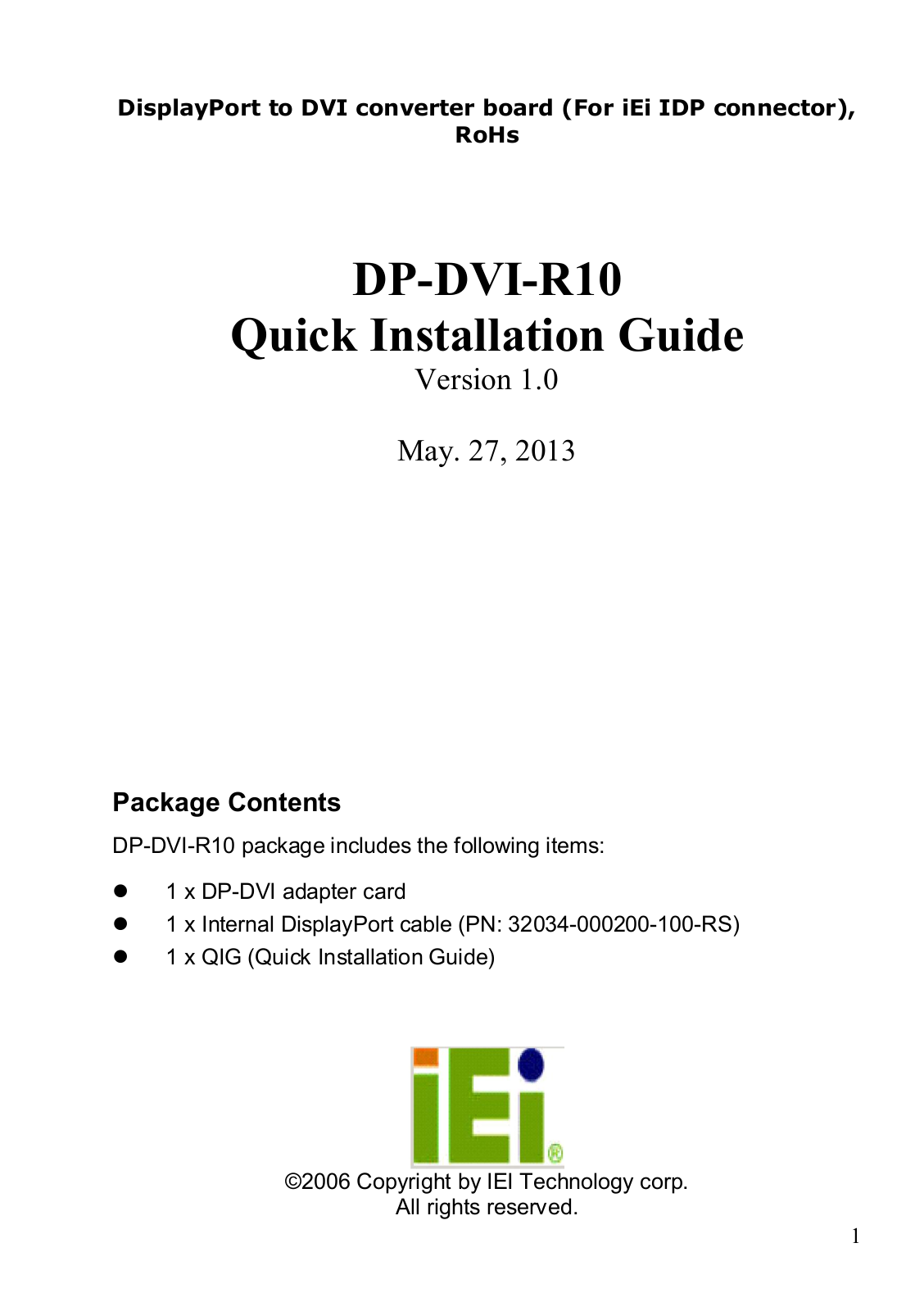 IEI Integration DP-DVI User Manual