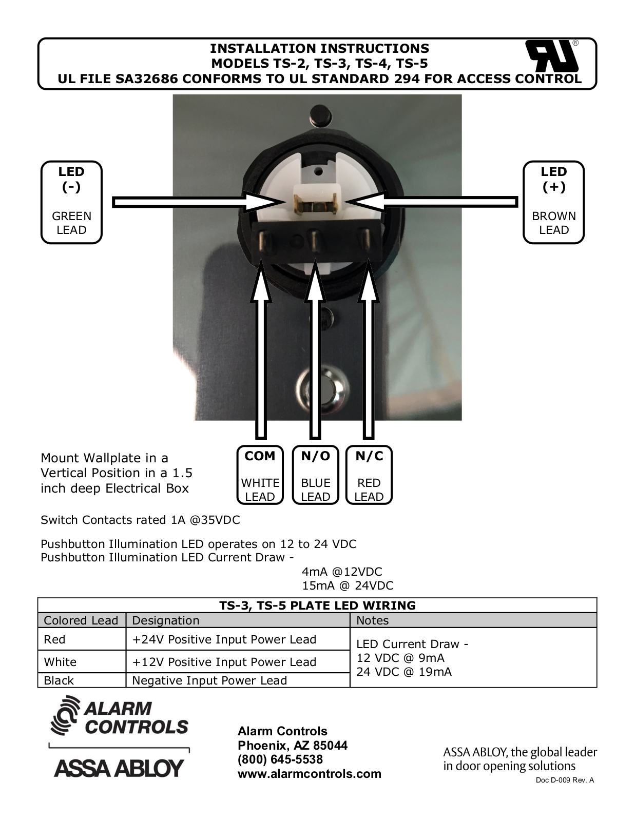 Alarm Controls TS-2 Installation Instructions - ManualMachine.com