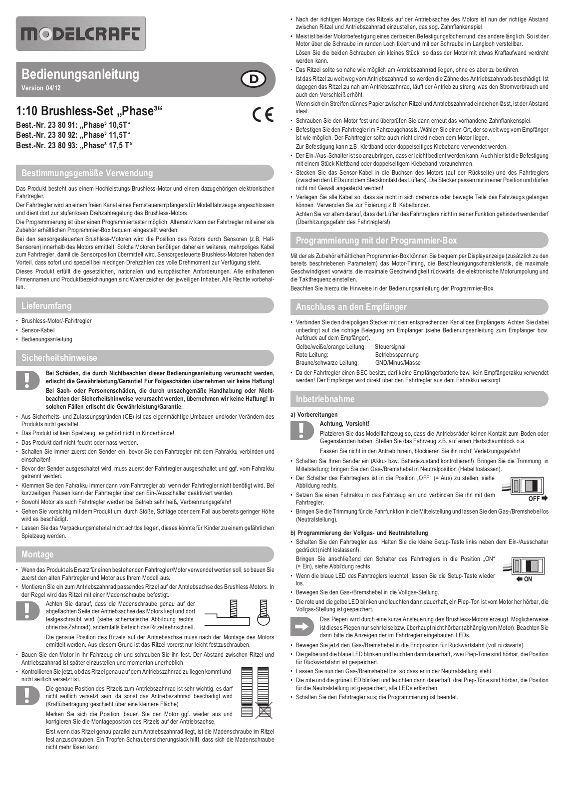 Modelcraft Phase³ Operating instructions