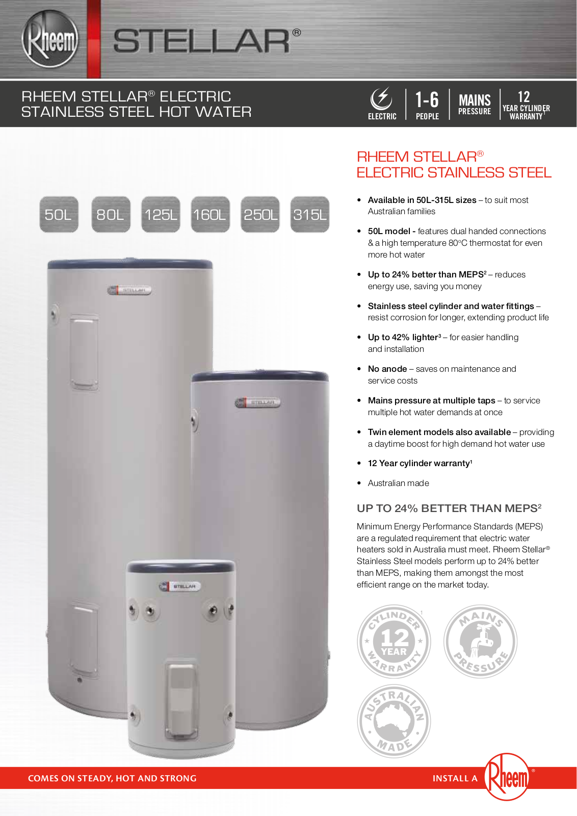 Rheem 4A1160G7 Specifications Sheet