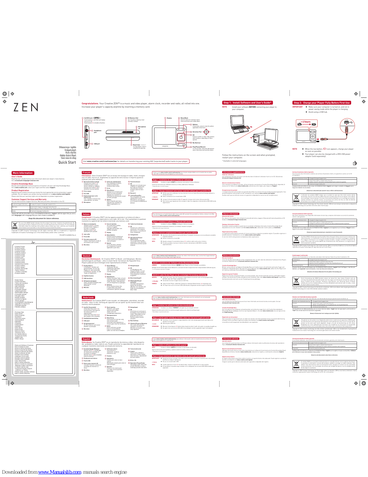 Creative ZEN - QUICK GUIDE 1, ZEN Quick Manual